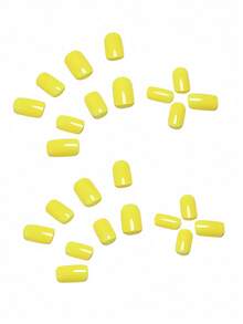 24pcs Rectangular Elegant Yellow Solid Color Nail Stickers, Fashion Lemon Yellow Solid Color Full Coverage Fake Nails, Pointed Shape, Suitable For Women And Girls, Includes 1pc Jelly Glue And 1pc Mini Nail File, Jelly Glue Randomly Shipped - 黃色 - 查看 2