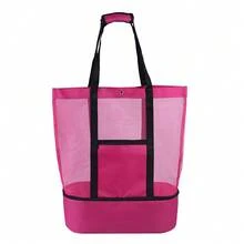 Large Capacity Multi-Function Beach Mesh Bag, Double Layer Outdoor Portable Tote Bag With Shoulder Strap, Suitable For Insulated Lunch, Picnic And Beach Storage Travel Bag - Multicolor - View 11