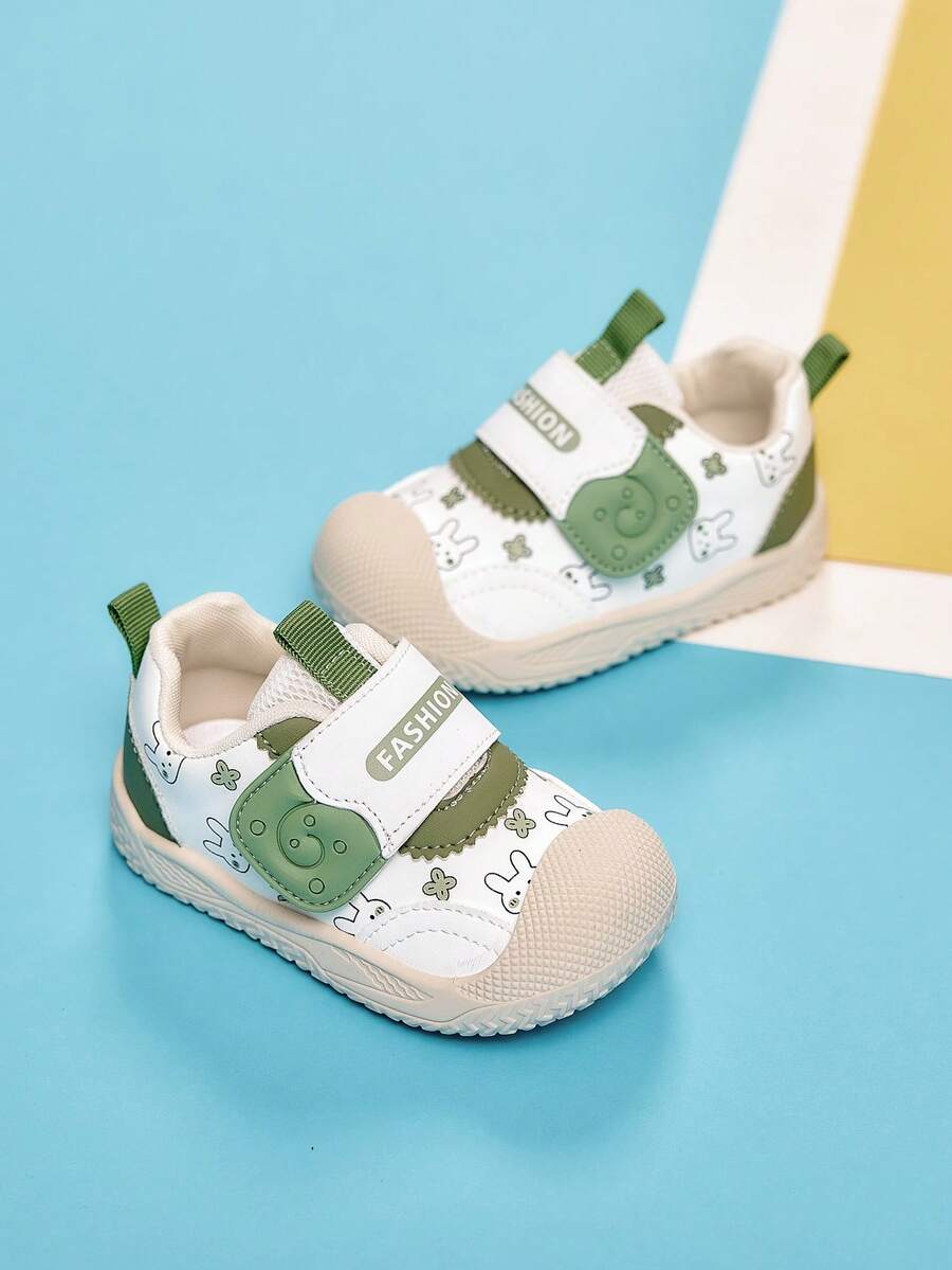 Unisex Baby Rabbit Print Hook And Loop Anti-Slip Walking Shoes - Green - View 1