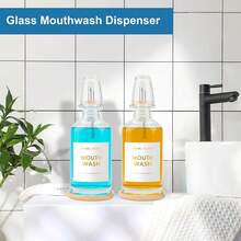 Glass Mouthwash Dispenser For Bathroom 118OZ, Clear Refillable Mouthwash Container With Glass Mouthwash Cup, Bamboo Tray And Golden Sticker - White - View 7