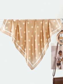 1pc Square Silk Scarf, Women's Satin Printed Headband, Headwrap Ladies Neckerchief, Shawl, Scarf, Headscarf, Dress Accessory - Khaki Polka Dots - View 2