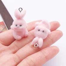 2/5pcs Flocked Resin Rabbit Charms 3D Bunny Pendants With Metal Loops For DIY Bracelet Necklace Keychain Jewelry Making Supplies - Multicolor - View 10