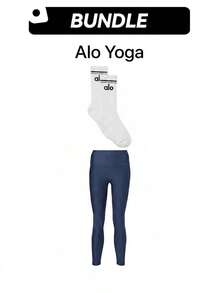 Alo Yoga Socks & Leggings 2 Pieces Set Lightweight Breathable - White+Navy - View 1