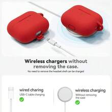 1pc Solid Color Silicone Protective Case With Carabiner Strap And Cleaning Brush - Red - View 6