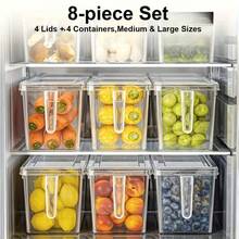 4pcs Refrigerator Storage Set With Handles, Including 4 Containers And 4 Lids. Durable Plastic Food Storage Containers, Suitable For Fruits, Meats, And Beverages. The Lightweight Design Helps Efficiently Organize Your Kitchen And Refrigerator - View 2