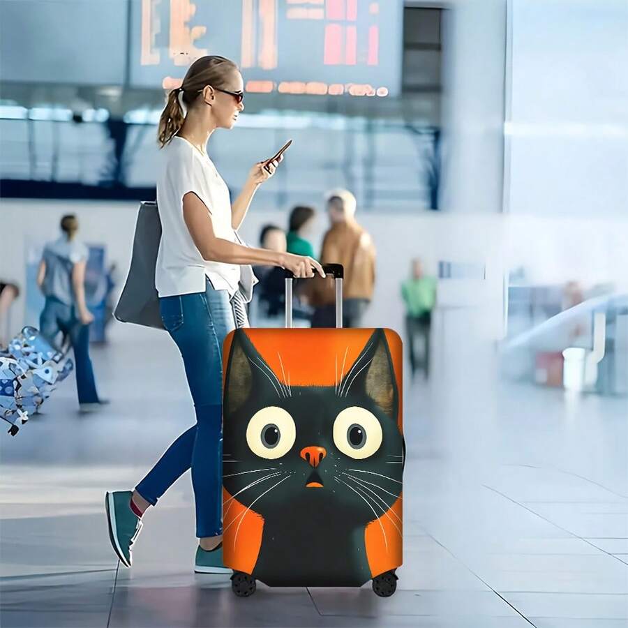 1 Buah Sarung Koper Motif Kucing Hitam untuk Ukuran Koper 18 – 32 Inci; Aksesori Perjalanan Anti Debu dan Elastis untuk Melindungi Koper Anda Secara Efektif - View 1