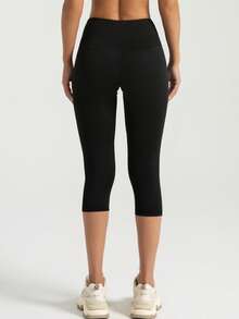 NcmRyu 1pc Women's Fashionable Elastic Capri Sports Pants - Black - View 4