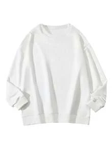 Sweatshirt Wanita Model Longgar Minimalis Warna Polos Kasual Serbaguna untuk Musim Gugur/Dingin Terbaru - Putih - View 6