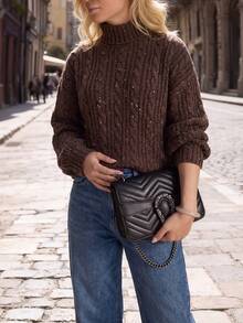 Plus Size Women's High Neck Casual Versatile Daily Wear Long Sleeve Sweater - Coffee Brown - View 4