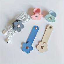4pcs. Color Random Set Flower Shaped PU Leather Material Data Cable, Ear Line Storage Buckle - Flower, Random Color - View 5