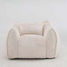 Modern, Minimalist Style. Giant Faux Fur Beanbag/Sofa In A Rug Style. Beanbag With 1 Cushion. No Assembly Required. Smooth Surface. Suitable For Living Rooms, Bedrooms, And Apartments. - Beige - View 10