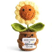 1 Set de regalo hecho a mano, con diseño de patrón de girasol tejido en rosa en la parte frontal, incluye una tarjeta inspiradora - Incluye set de plantas tejidas, adecuado para cumpleaños, aniversario, Navidad, oficina y otras ocasiones - Multicolor - Ver 13
