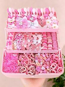 465pcs/Set Pink Butterfly & Flower Hair Accessories Set, Cute Hair Clips - Suitable For Girls And Women, Perfect For Dates, Parties, Back To School And Daily Wear - Multicolor - View 1