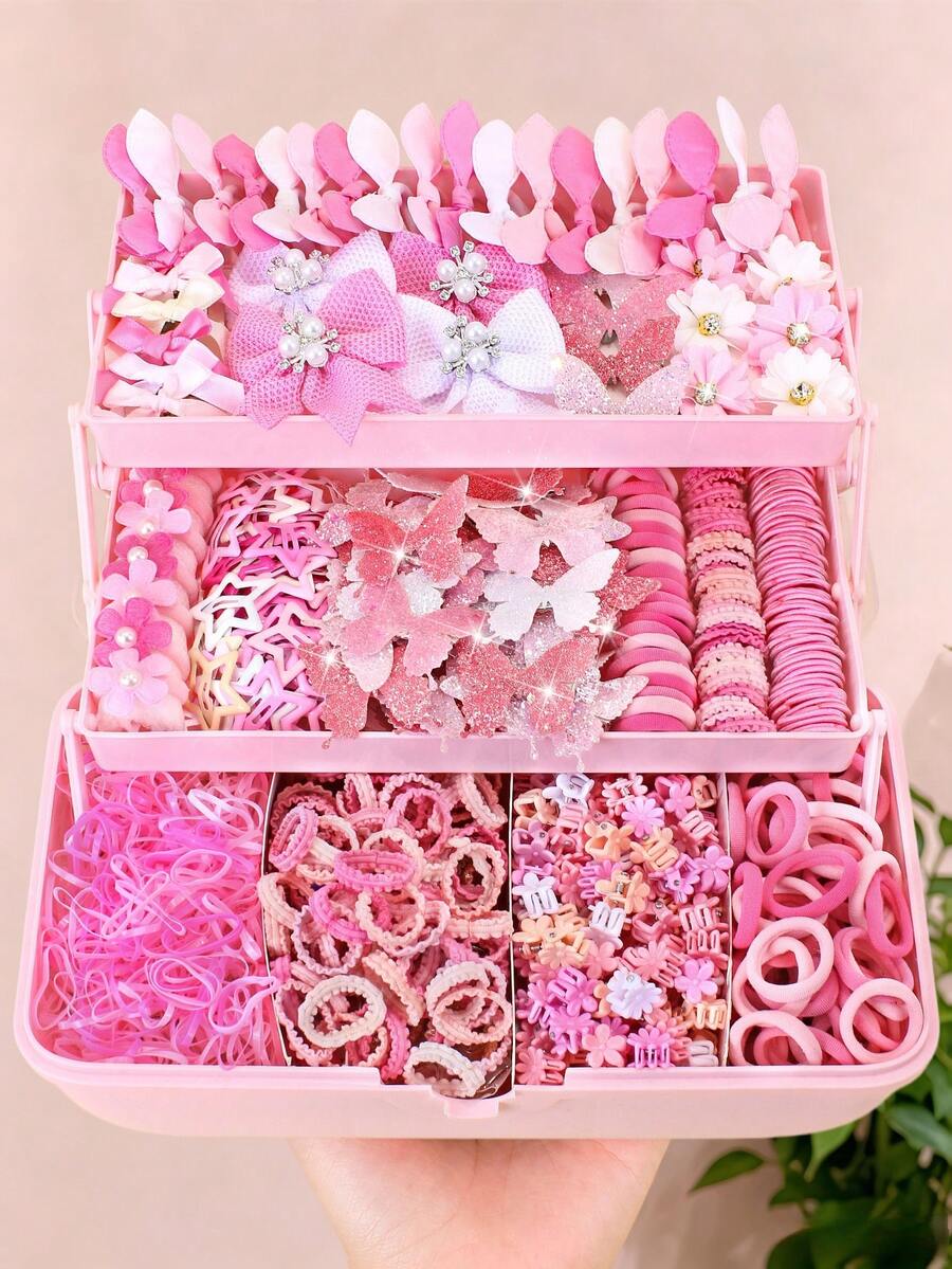 465pcs/Set Pink Butterfly & Flower Hair Accessories Set, Cute Hair Clips - Suitable For Girls And Women, Perfect For Dates, Parties, Back To School And Daily Wear - Multicolor - View 1