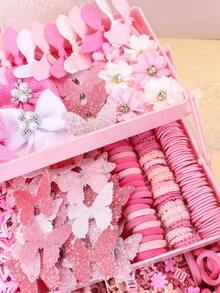 465pcs/Set Pink Butterfly & Flower Hair Accessories Set, Cute Hair Clips - Suitable For Girls And Women, Perfect For Dates, Parties, Back To School And Daily Wear - Multicolor - View 6