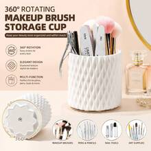1pc 360° Rotating Pen Holder, Makeup Brush Holder, Pen Cup, 5-Compartment Desktop Storage Box, Suitable For Desktop Supplies And Accessories, Office And Home Small Item Storage School Supplies - Round - View 3