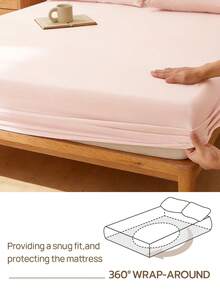 1pc Solid Color 25cm Deep Pocket Fitted Sheet, Soft Breathable Mattress Protector, Suitable For All Bed Sizes, Dorm Home Bedding Decor - Baby Pink - View 5