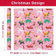 1 Roll Of Christmas Gift Wrapping Paper Featuring Dogs Wearing Santa Hats And Riding Skateboards; Made Of Coated Paper; Dimensions: 43 Cm X 300 Cm; Suitable For Wrapping Christmas Gifts, Decorating For Christmas Parties, And Holiday Gift-Giving. - A - View 8