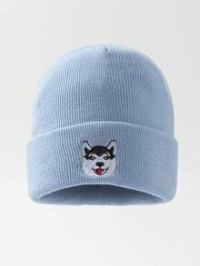 GARASSACC 1pc Women's Embroidered Cute Shiba Inu Lightweight Versatile Knit Hat - Dog - View 6