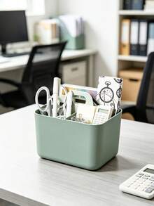 Desktop Storage Basket With Compartments And Handle, Portable Stackable Divided Stationery Organizer Box, Suitable For Pencils, Markers And Other Office Supplies, Ideal Desktop Accessory, Perfect Gift For Various Occasions - One Size - View 6
