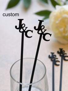 10/30/50/100pcs Customized Wedding Personalized Letter Stir Sticks | Party Decoration, Acrylic Gold Mirror Letter Customized Acrylic Stir Sticks, Wedding Gift - Multicolor - View 3
