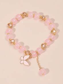 1pc Faux Crystal Bracelet Hand Rope, Crystal Pink Quartz Beaded Bracelet With Luxury Vintage Geometric Pendant, Gift For Women Friends - Butterfly Bracelet - View 12