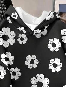 Girls Casual Digital Floral Print Pullover Sweatshirt, Soft & Comfortable Long Sleeve Pullover Sweatshirt, Autumn/Winter Street Style For Daily Wear And Travel - Multicolor - View 5