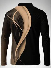 Men's Striped Casual Commute Long Sleeve Polo Shirt, Autumn - Multicolor - View 3
