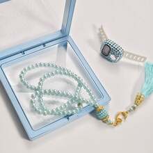 Polka Dot Full Rhinestone Ring Counter With Star Moon Pendant And Long Matching Tassel, Islamic Daily Zikir Prayer Beads Handheld Set, Gentle Style For Girls, Pilgrimage Gift For Best Friends - Multicolor - View 2