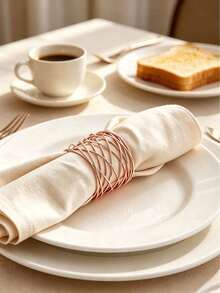 6pcs Rose Gold Metal Wire Woven Napkin Rings, Hollow Asymmetrical Twisted Metal Napkin Buckles, Suitable For Party Holiday Table Decor - View 10