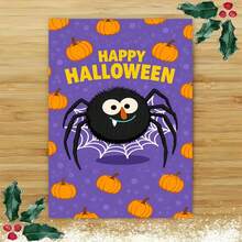 1 Greeting Card + 1 Envelope Adorable Halloween Greeting Card, Cute Spider With Pumpkins Pattern "Happy Halloween", Perfect For Friends, Spooky Festive Cartoon Style. - View 8