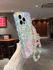 Starfish Painted Twisted Wave Edge Transparent Phone Case With Attached Bracelet, Flat Printed Colorful Anti-Drop Fashion Cute Design, Compatible With Iphone 17/17 Pro/17 Pro Max/16/16 Pro/16 Pro Max/16 Plus/14/15/XS/XR, 10 Cases, New Anti-Drop Thickened Soft Full Coverage Creative Phone Shell Compatible With Apple P15 Pro Max/P14/P13/P12/P11 - Multicolor - View 5