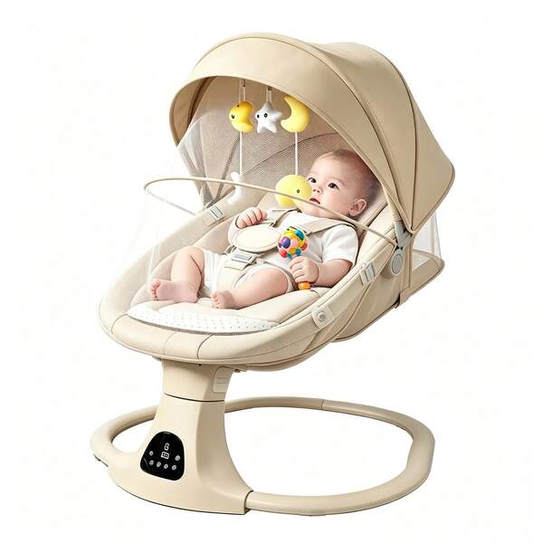 Mecedora Eléctrica para Bebé de 5 Velocidades, Columpio Automático Ajustable con Temporizador y Juguetes Colgantes, Asiento de Bebé Ergonómico