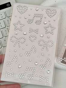 [Back To School]4 Sheets Alphabet Letter Rhinestone Stickers Silver Self-Adhesive Pearl Gem Decals Sweet Phrase Heart Star Crystal Stickers For Goo Card Scrapbook Gift Box Phone Case DIY Crafts Birthday Wedding Party Decor - Silver - View 17