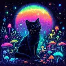 DIY Handmade 5D Diamond Painting Kit, Multiple Sizes Available < Neon Night Cat > Diamond Painting Tool Set, Suitable For Adults And Beginners, Frameless Round Diamond Painting Artwork - round diamond - View 1