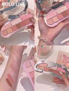 HOLD LIVE Meow Meow Vitality Palet Eyeshadow Komprehensif 10 Warna, Lembut dan Awet Muda, Peach Pink Cokelat - H01 - View 6