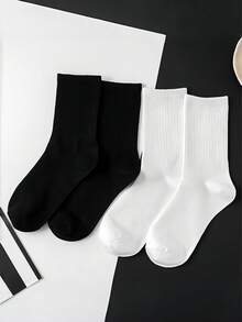 5/1 Pair Solid Color Long Socks Women's Socks, Simple Comfortable Breathable White Socks, Suitable For Sports And Casual Wear Unisex Socks - Multicolor - View 8