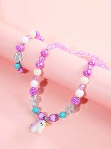 2pcs/Set Cute Cartoon Unicorn Beaded Children's Jewelry Necklace & Bracelet, Suitable For Girls' Daily Wear, Party Accessories, Gift - Multicolor - View 7