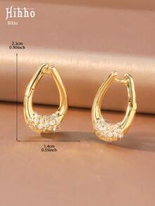 Hihho 1 Pair Luxury Style Round Hoop Earrings, Elegant Versatile Women's Earrings Suitable For Commute, Date, Gathering - Round Zirconium - View 8