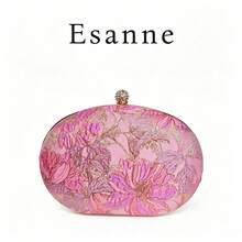 Modische Abend-Clutch, rosa Blumen-Jacquard Hartschalen-Clutch für Damen, goldene Kette Schultergurt, abnehmbare Umhängetasche, geeignet für Hochzeiten, Bälle, Feiertagspartys und andere Anlässe - Heißes Pink - Übersicht 5