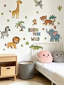 Jungle Nursery Wall Decals, Wild Animal Giraffe Lion Elephant Stickers, Home Decor, Toddler Bedroom Supplies, Cute Unisex Baby Room Wall Art - Multicolor - View 5