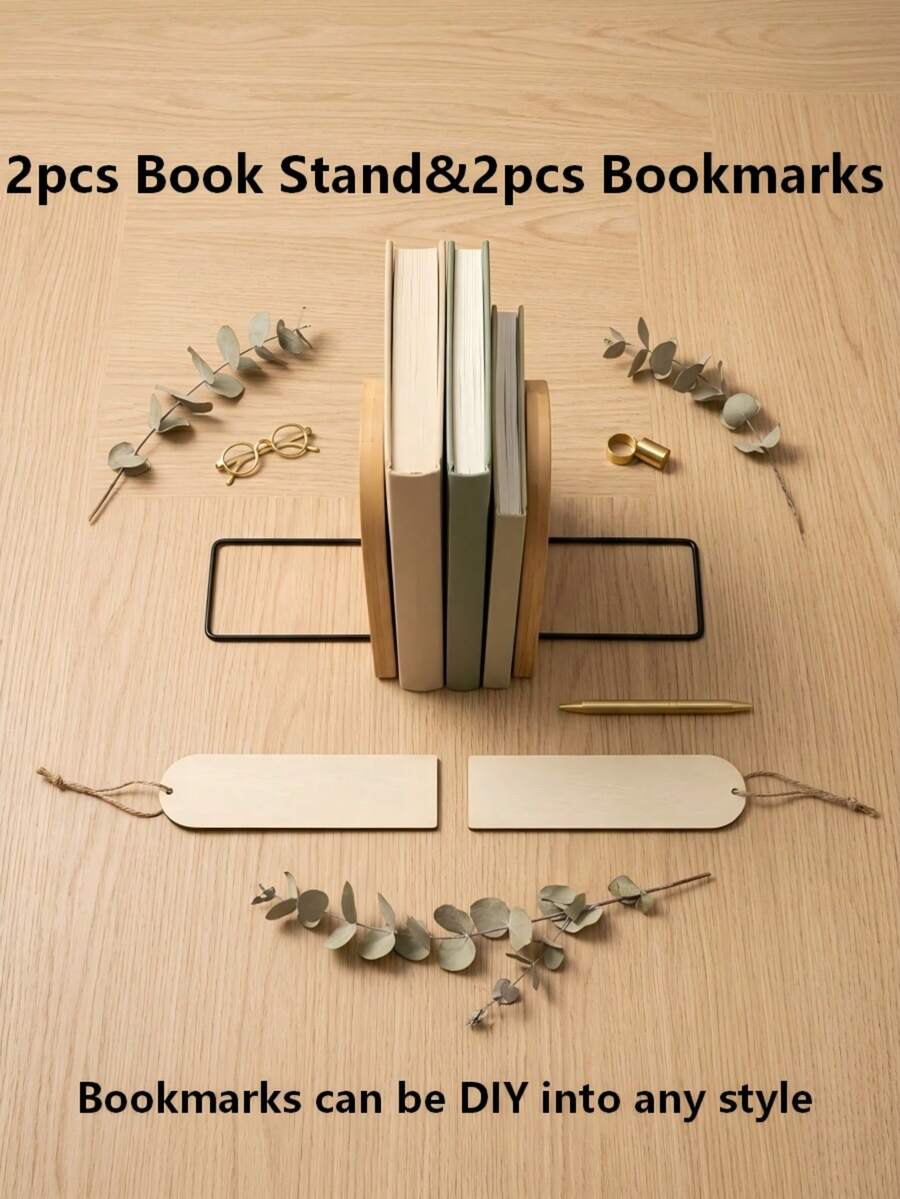 4pcs/2pcs/1pcWooden Book Stand Paired With A Black Metal Base Suitable For Book Organization, Office Storage, And Home Decoration It Is Also Suitable As A Holiday Gift For Book Lovers - Multicolor - View 1