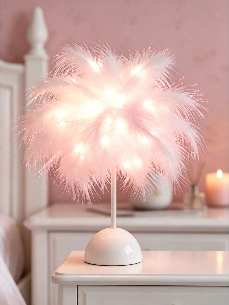 1 Stück 9,84 Zoll Feder Nachtlicht, dekorative Tischlampe, modische romantische personalisierte Stimmungsbeleuchtung, geeignet für Schlafzimmerdekoration, Raumdekoration, Muttertagsgeschenk, Valentinstagsgeschenk und Hochzeitsdekoration
