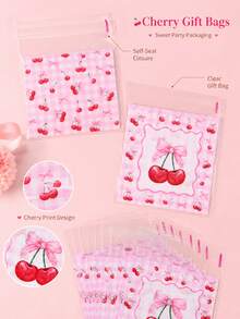24 Peças Sacos de Embrulho de Presente Autosselantes com Laço de Cereja Coquette e Xadrez Rosa, Embalagens Fofas para Lembrancinhas de Festa, Joias, Doces e Artesanato Feito à Mão (Saco Reutilizável) - Multicolorido - Visão 3