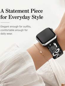 3D Halloween Two-Tone Snake Floral Engraved Silicone Sports Watch Band Compatible With Apple Watch 41mm 40mm 44mm 45mm 42mm 46mm 38mm 49mm, Boho Goth Western Dark Mysterious Style For Women, Compatible With Apple Watch SE 11 10 9 8 7 6 5 4 3 2 1 Ultra - Starlight/Brown - View 11