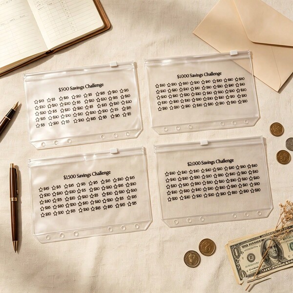 2pcs Savings Challenge Envelope, Savings Challenge Binder Trackers For $500, $1000, $1500 And $2000, Zipper Cash Envelopes, A6 Budget Binder, Sinking Funds, Cash Stuffing Money Challenge