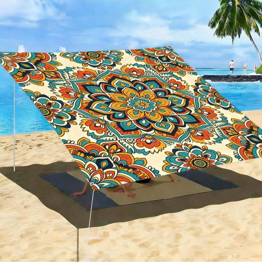 1PC Outdoor Canopy Awning, Protection Sun Shade Tarp, Foldable Durable Breathable Shelter Tarp, For Beach Garden Patio Camping Backyard, Beach Tarp Sun Shades Outdoor Camping Equipment - Bohemia D - View 1