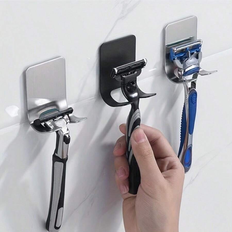 Wall-Mounted Razor Holder, Self-Adhesive Towel Hook, Hole Hook, No Drilling Required, Stainless Steel Material, Suitable For Razors, Towels, Clothes, Etc., Suitable For Bathroom, Kitchen, Bedroom, Etc., Bathroom Accessories, Home Accessories