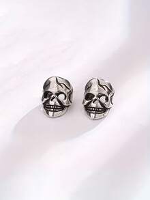 Vintage Punk Skull Ear Clips, No Piercing Required, Antique Silver Gothic Skull Clip Earrings, Unisex Non-Pierced Ear Jewelry, Suitable For Halloween Cosplay, Rock Party And Daily Street Wear, Ideal Holiday Gift - Multicolor - View 5