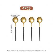 2/4/6/12/24pcs Stainless Steel Small Coffee Spoon And Dessert Spoon Set, 5.11 Inch/13cm, Dessert Cutlery Set, Elegant Tableware, Suitable For Home, Kitchen, Restaurant And Holiday Gifts, Suitable For Tea, Coffee, Dessert, Afternoon Tea, Back To School - Black and Gold - View 12
